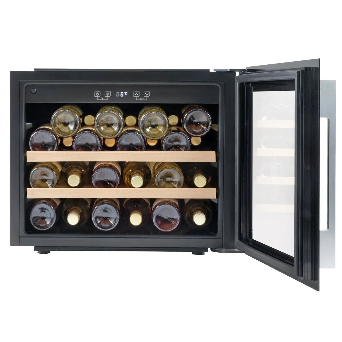 Baridi 60cm Built-In 28 Bottle Wine Cooler with Beech Wood Shelves and Internal LED Light, Black  White Rose Tools