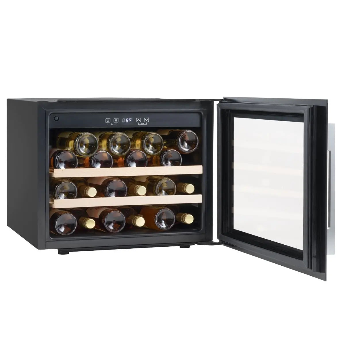 Baridi 60cm Built-In 28 Bottle Wine Cooler with Beech Wood Shelves and Internal LED Light, Black  White Rose Tools