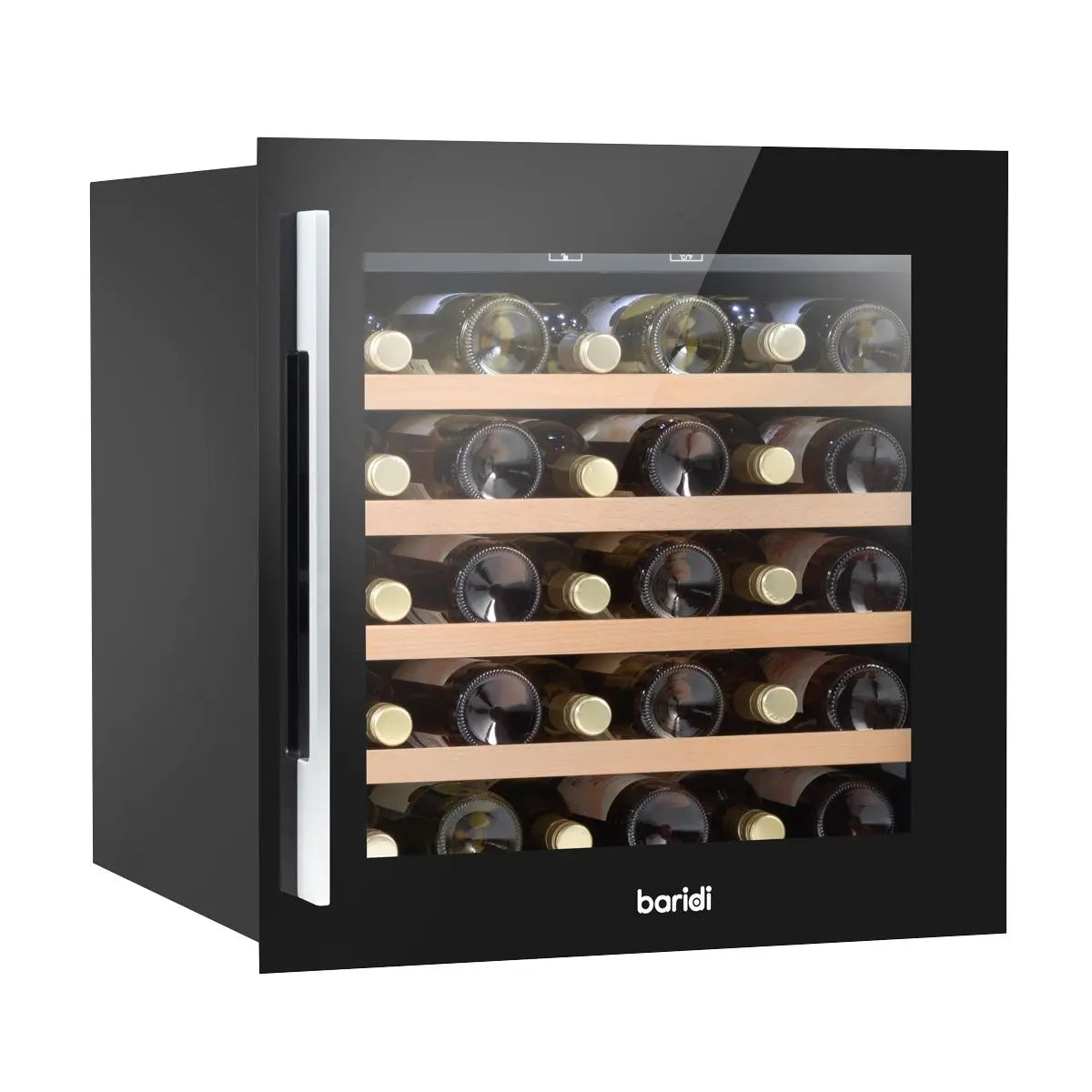 Baridi 60cm Built-In 36 Bottle Wine Cooler with Beech Wood Shelves and Internal LED Light, Black White Rose Tools