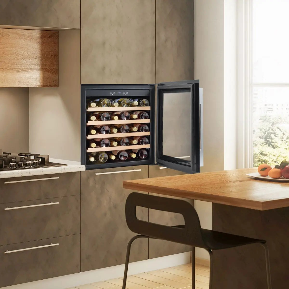 Baridi 60cm Built-In 36 Bottle Wine Cooler with Beech Wood Shelves and Internal LED Light, Black White Rose Tools
