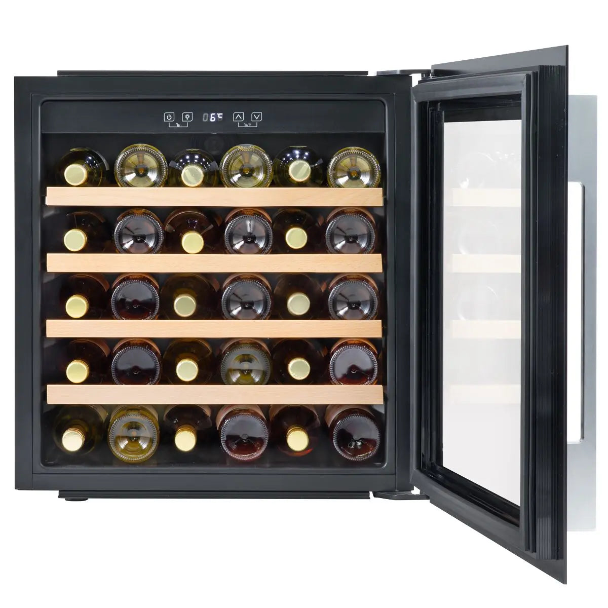 Baridi 60cm Built-In 36 Bottle Wine Cooler with Beech Wood Shelves and Internal LED Light, Black  White Rose Tools