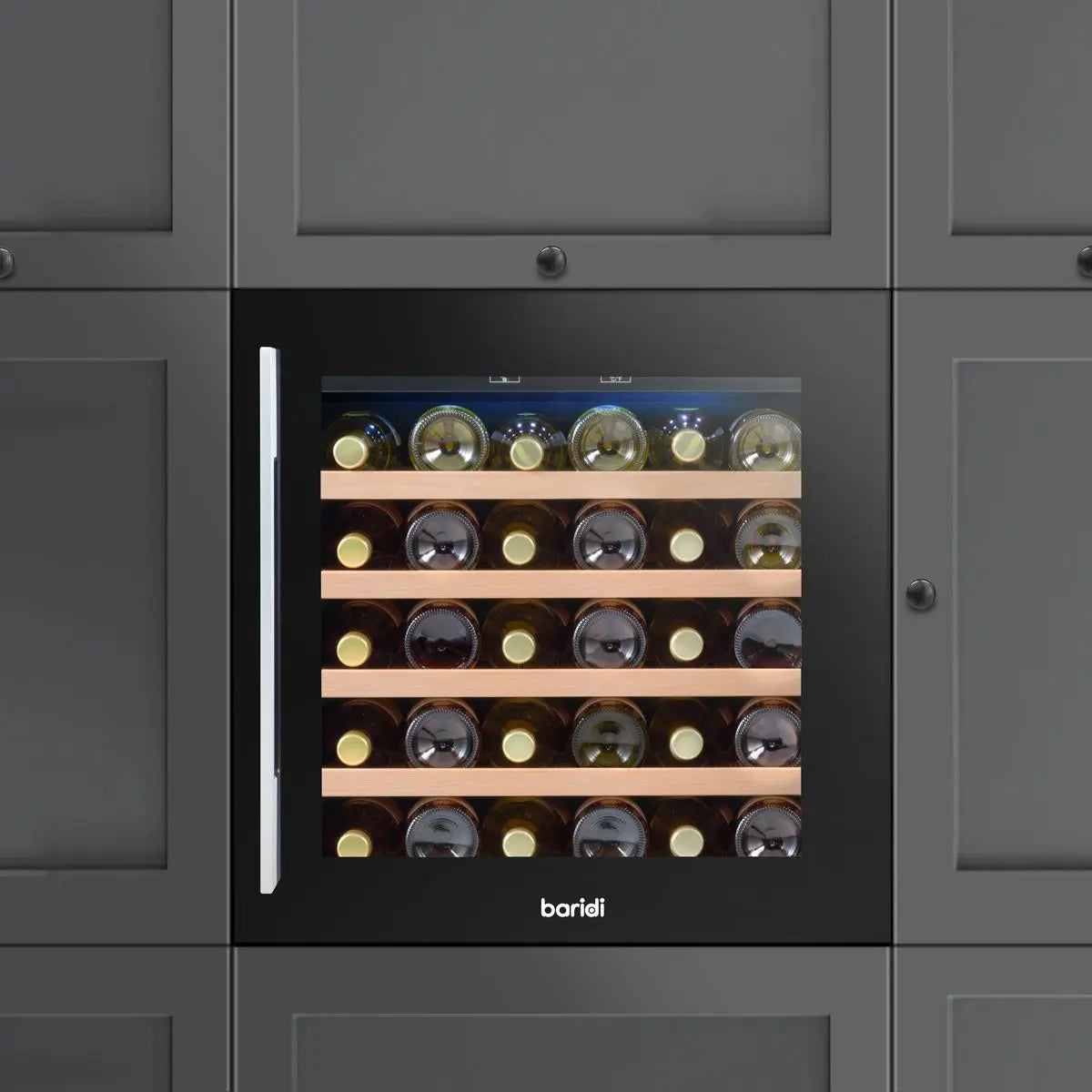 Baridi 60cm Built-In 36 Bottle Wine Cooler with Beech Wood Shelves and Internal LED Light, Black  White Rose Tools