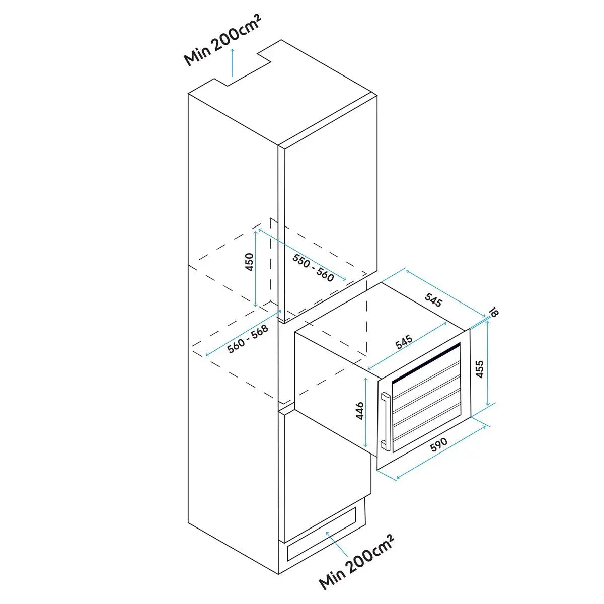 Baridi 60cm Built-In 36 Bottle Wine Cooler with Beech Wood Shelves and Internal LED Light, Black  White Rose Tools