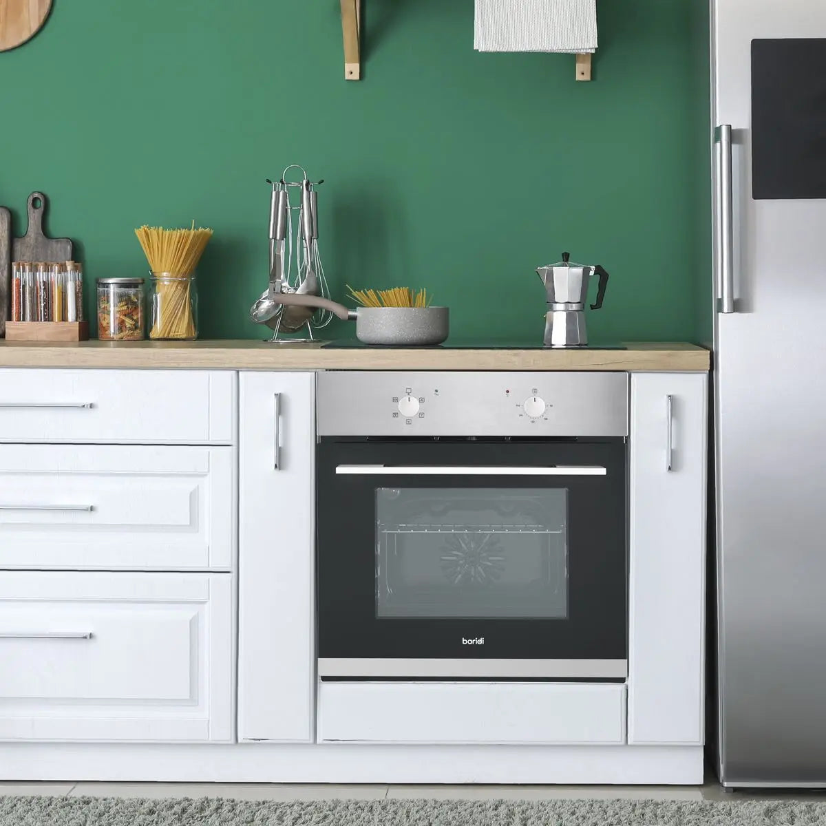 Baridi 60cm Built-In Five Function Fan Assisted Oven, 55L Capacity, Stainless Steel White Rose Tools