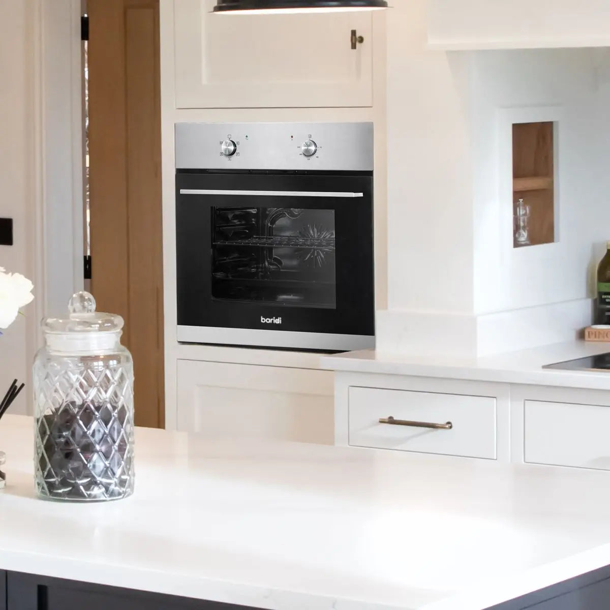 Baridi 60cm Built-In Five Function Fan Assisted Oven, 55L Capacity, Stainless Steel White Rose Tools