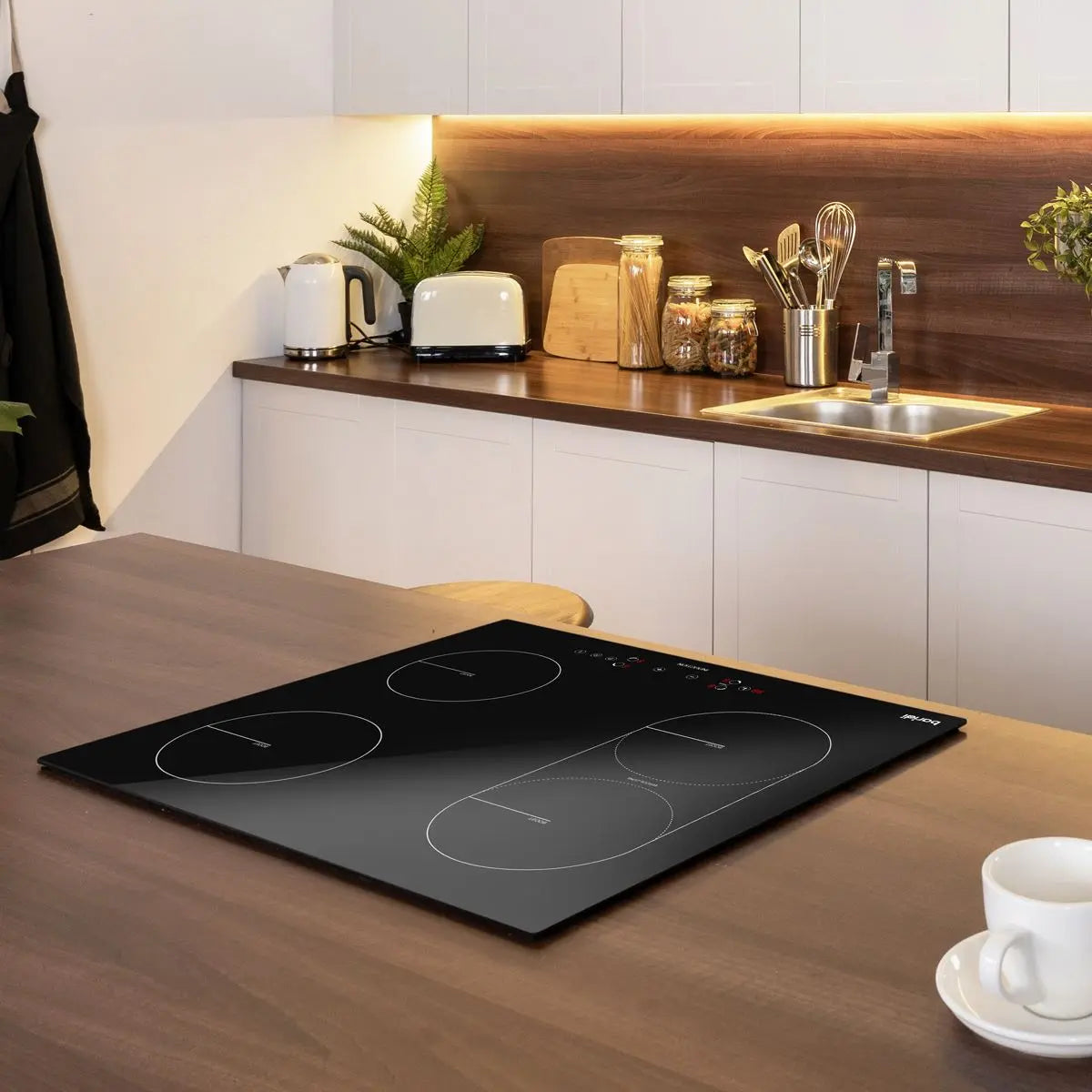 Baridi 60cm Built-In Induction Hob with Bridge Zone, 4 Cooking Zones, 2800W, Boost Function, 9 Power Levels, Touch Control & Timer  White Rose Tools