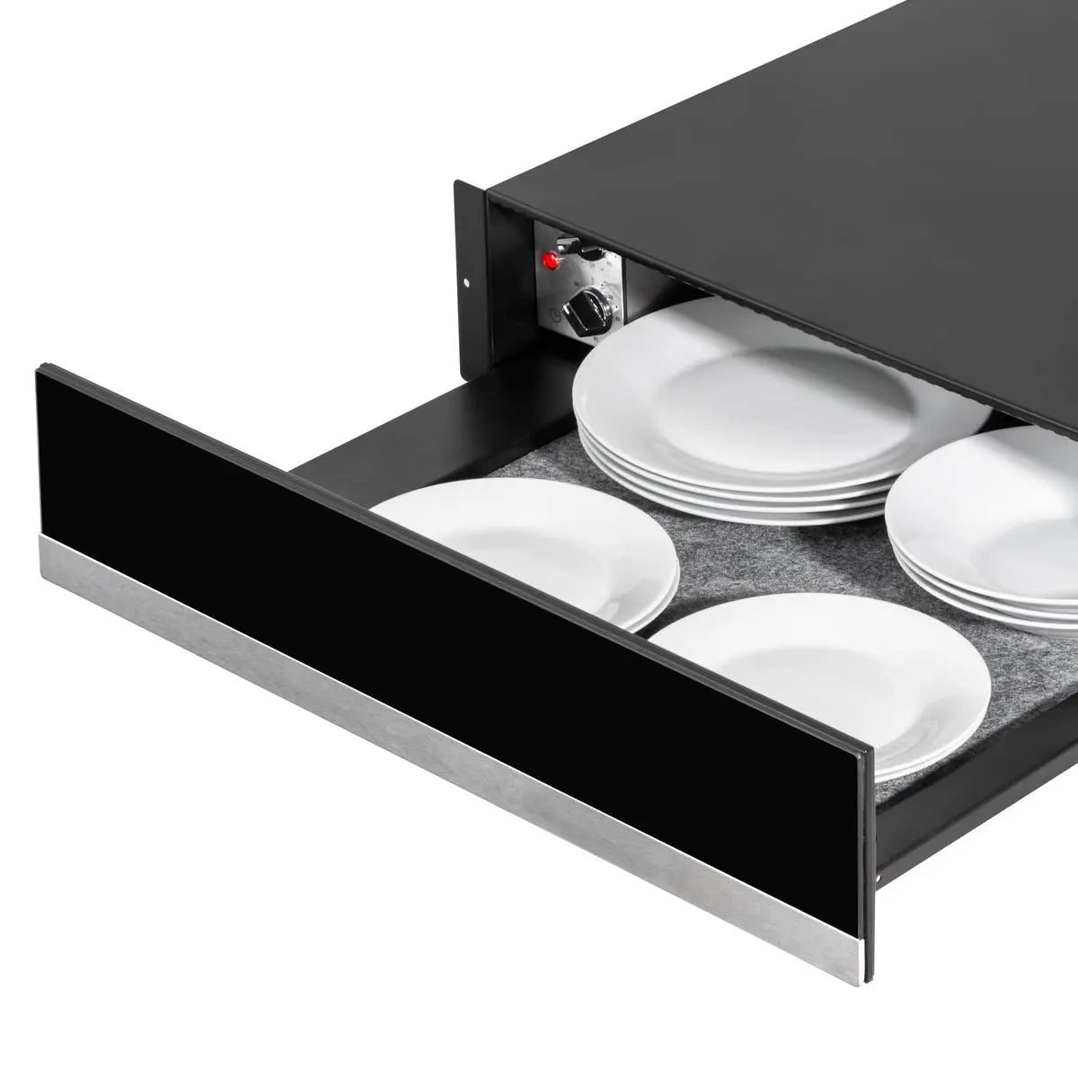 Baridi 60cm Built-In Warming Drawer, Push-to-Open, Anti-Slip Mat, Black/Stainless Steel  White Rose Tools