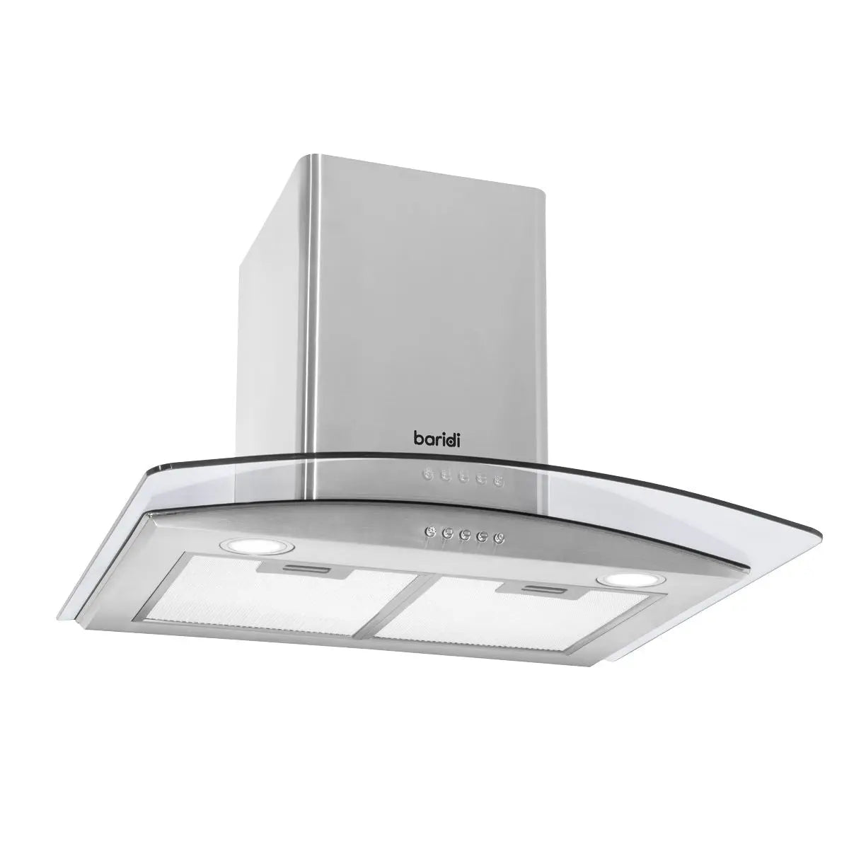 Baridi 60cm Curved Glass Cooker Hood with Carbon Filters, LED Lights, Stainless Steel White Rose Tools