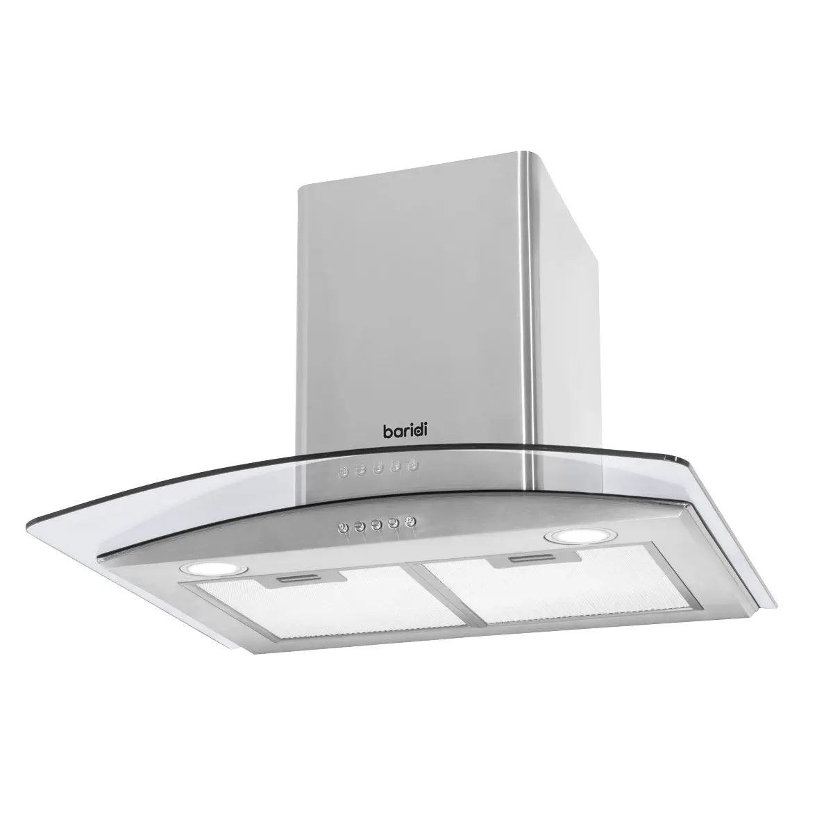Baridi 60cm Curved Glass Cooker Hood with Carbon Filters, LED Lights, Stainless Steel  White Rose Tools