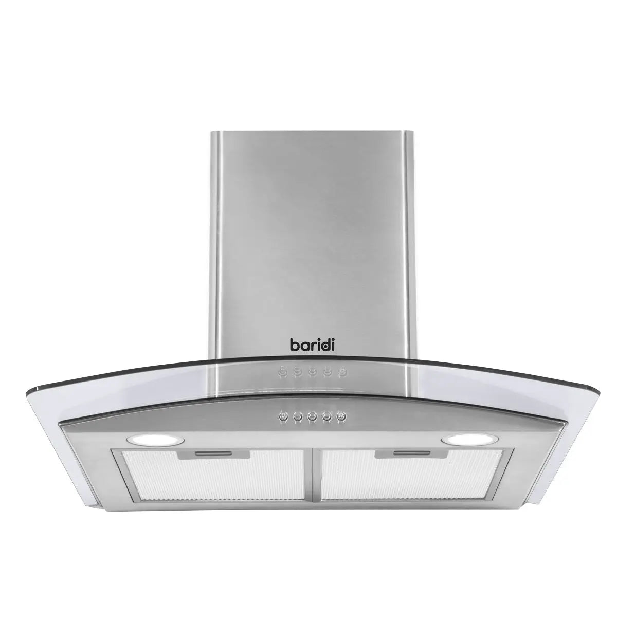 Baridi 60cm Curved Glass Cooker Hood with Carbon Filters, LED Lights, Stainless Steel  White Rose Tools