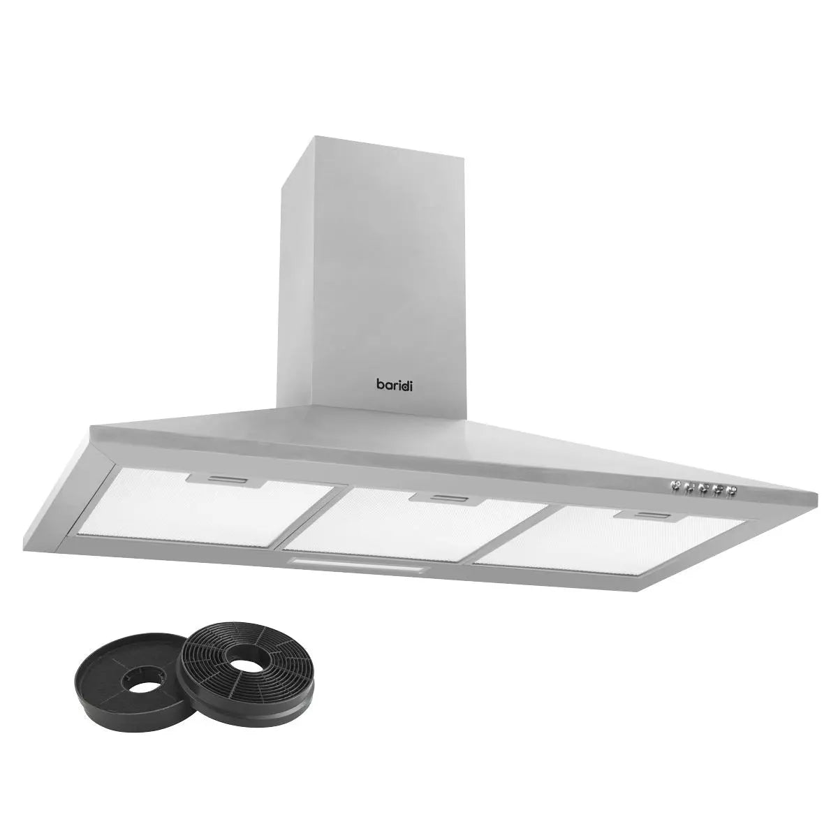 Baridi 60cm Curved Glass Cooker Hood with Carbon Filters, LED Lights, Stainless Steel  White Rose Tools