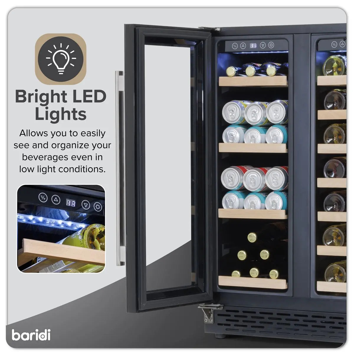 Baridi 60cm Dual Zone Wine Cooler and Drinks Fridge 40 Bottle/120 Can Built-In Under Counter/Freestanding Glass Fronted Bar Drinks Fridge Chiller  White Rose Tools