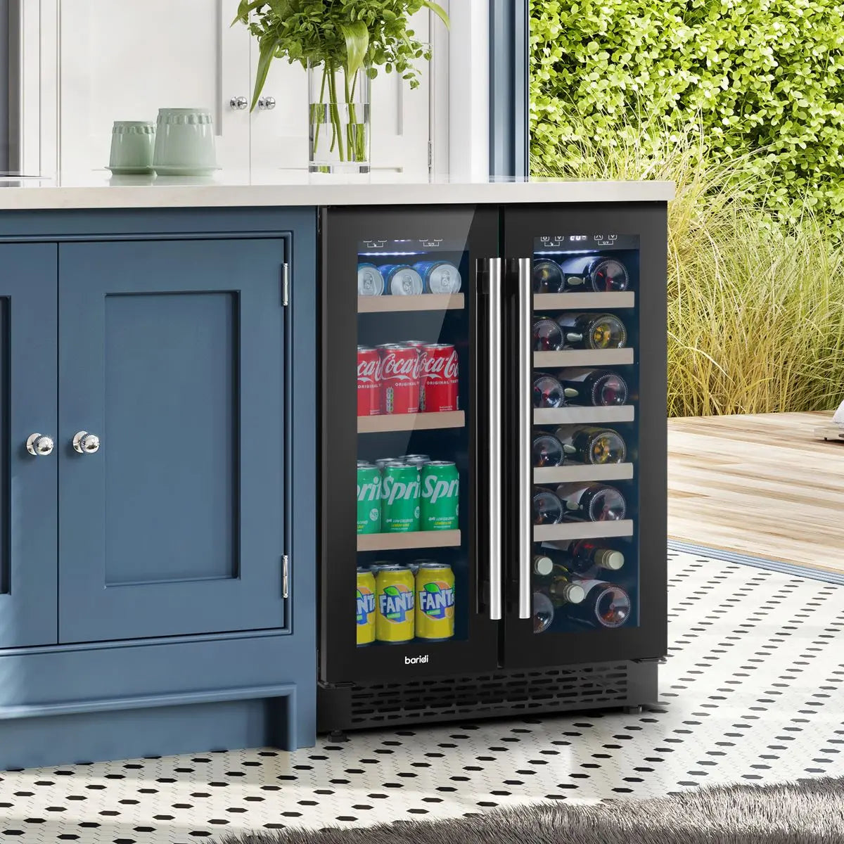 Baridi 60cm Dual Zone Wine Cooler and Drinks Fridge 40 Bottle/120 Can Built-In Under Counter/Freestanding Glass Fronted Bar Drinks Fridge Chiller  White Rose Tools