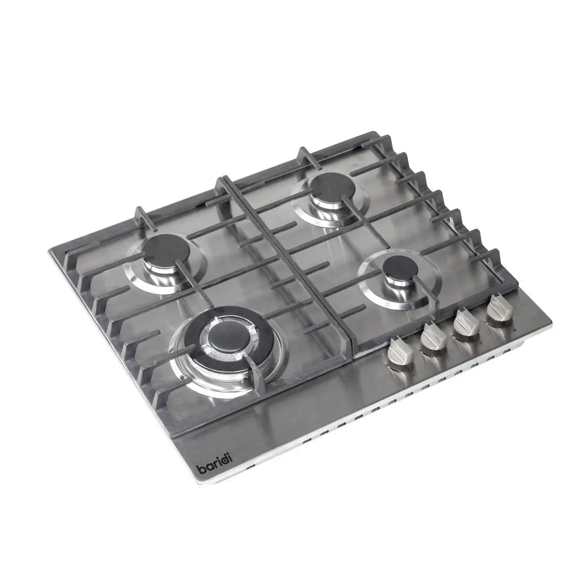 Baridi 60cm Gas Hob, 4 Burner and Cast Iron Pan Supports, Stainless Steel White Rose Tools
