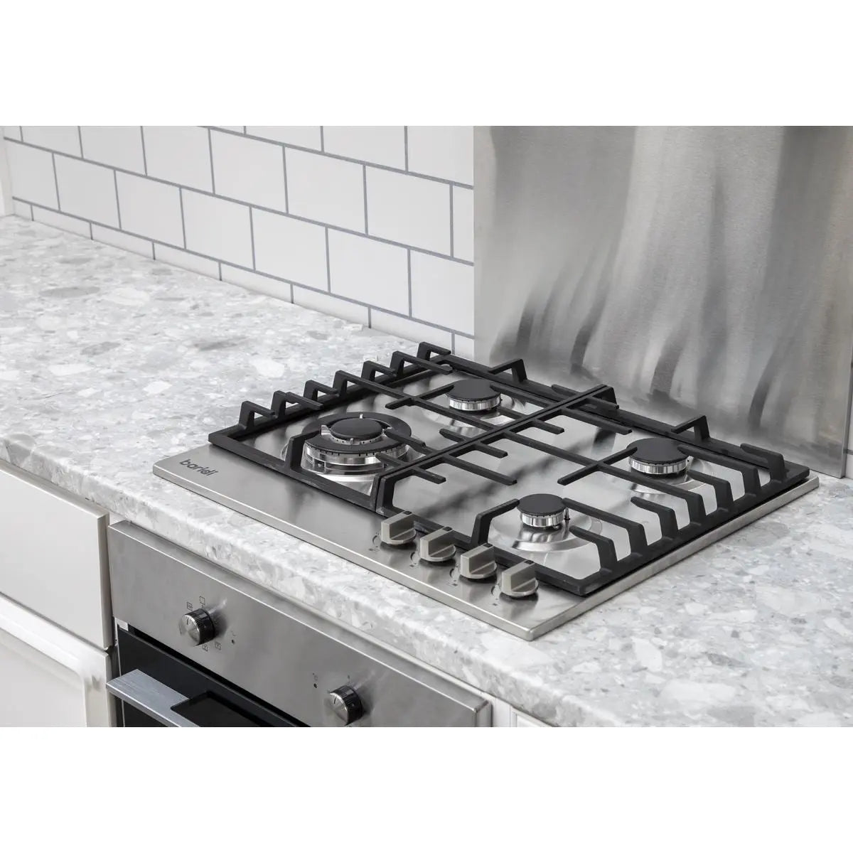 Baridi 60cm Gas Hob, 4 Burner and Cast Iron Pan Supports, Stainless Steel  White Rose Tools