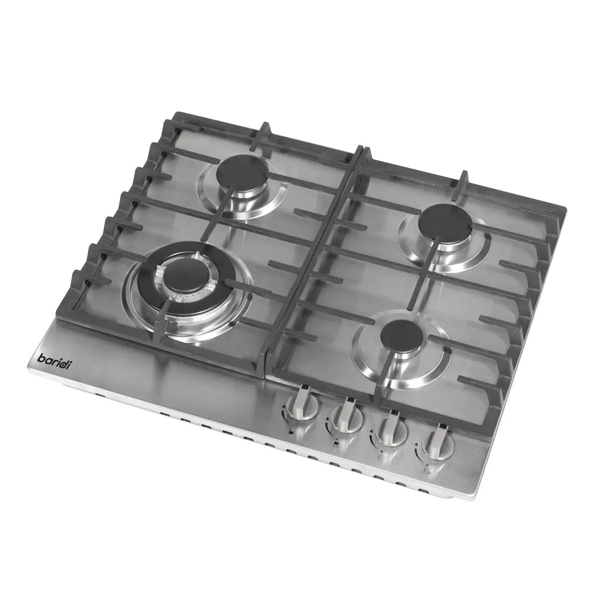 Baridi 60cm Gas Hob, 4 Burner and Cast Iron Pan Supports, Stainless Steel  White Rose Tools