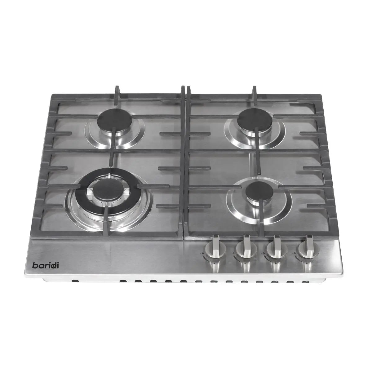 Baridi 60cm Gas Hob, 4 Burner and Cast Iron Pan Supports, Stainless Steel  White Rose Tools