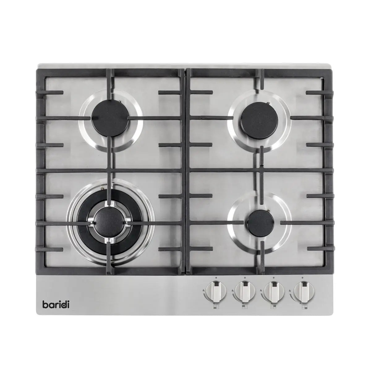 Baridi 60cm Gas Hob, 4 Burner and Cast Iron Pan Supports, Stainless Steel  White Rose Tools