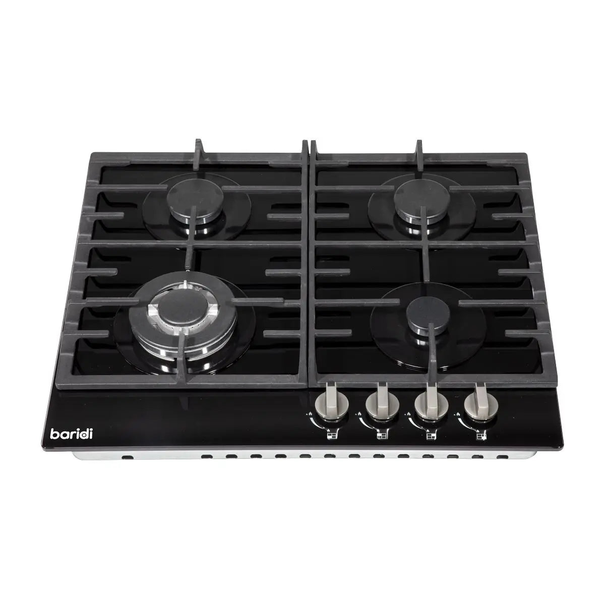 Baridi 60cm Gas on Glass Hob, 4 Burner and Cast Iron Pan Supports, Black Glass White Rose Tools