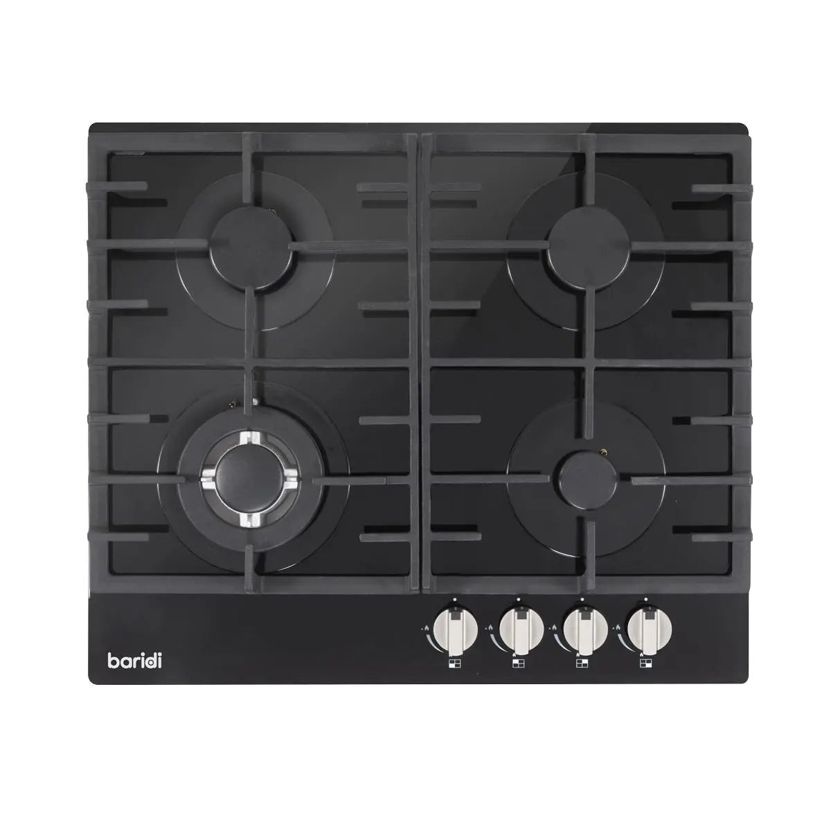 Baridi 60cm Gas on Glass Hob, 4 Burner and Cast Iron Pan Supports, Black Glass White Rose Tools