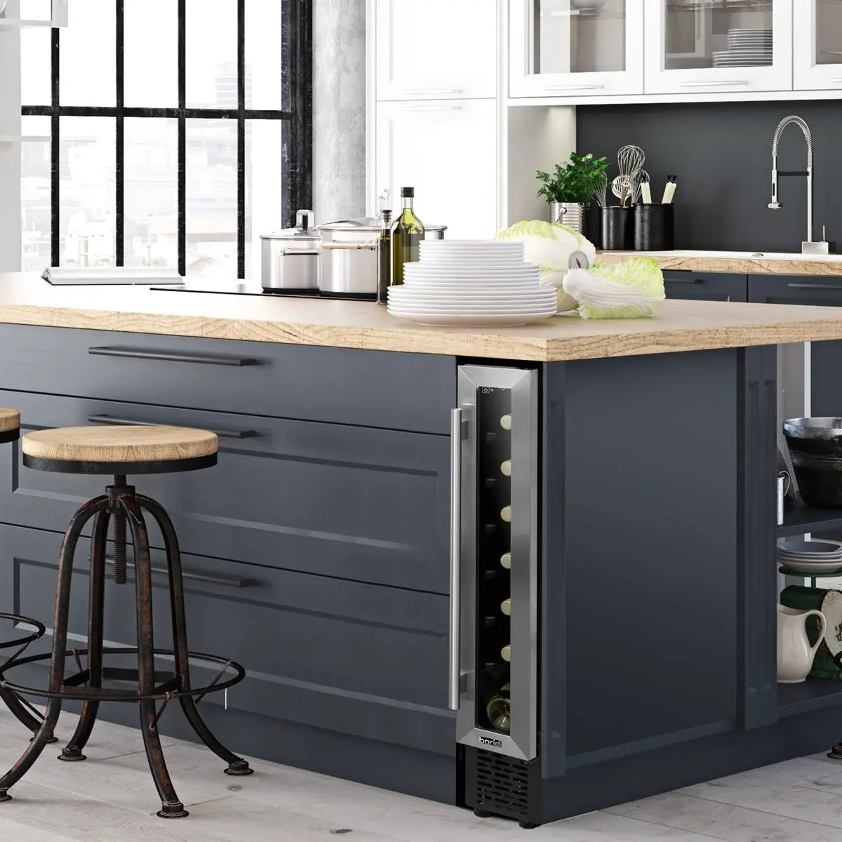 Baridi 7 Bottle 15cm Slim Wine Cooler with Digital Touchscreen Controls, Stainless Steel White Rose Tools