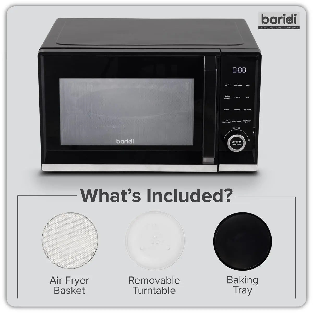 Baridi 7-in-1 Air Fryer Microwave & Grill, 28L Capacity - Black  White Rose Tools