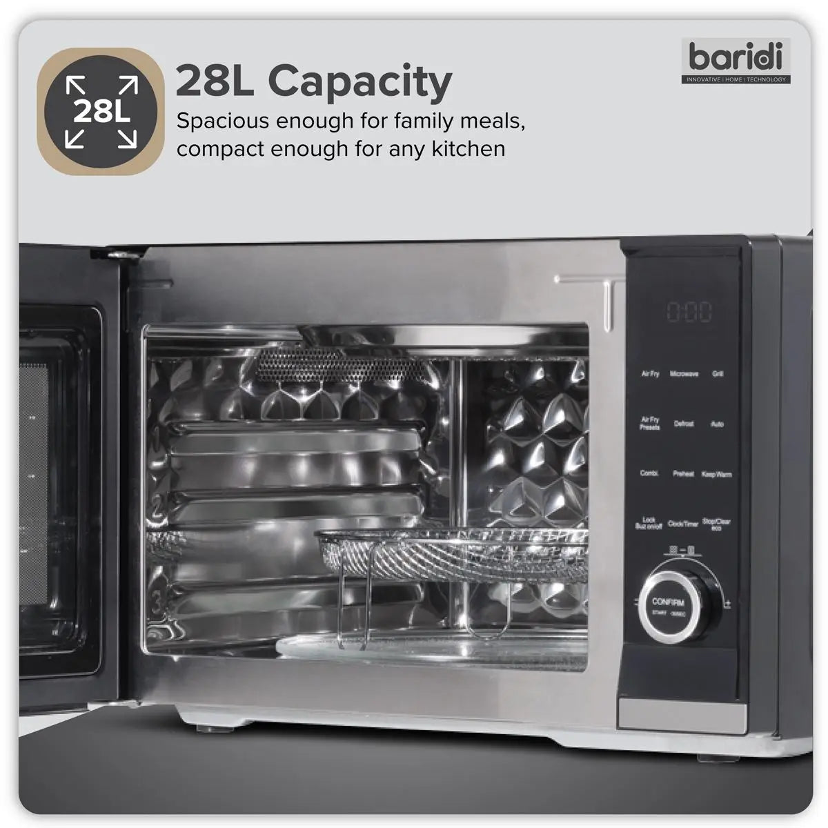 Baridi 7-in-1 Air Fryer Microwave & Grill, 28L Capacity - Black  White Rose Tools