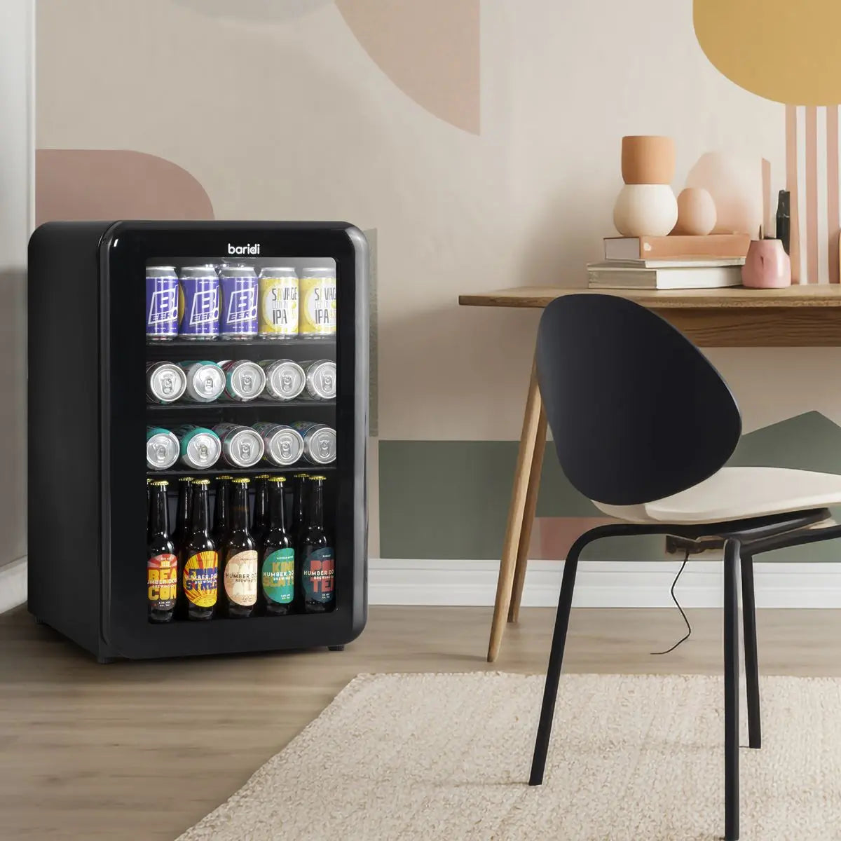 Baridi 70L Under Counter Drinks/Beer & Wine Cooler Fridge, Retro Style, Black  White Rose Tools