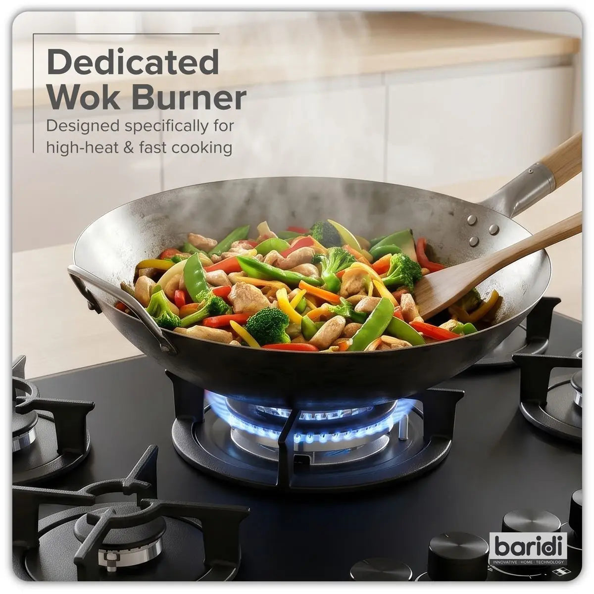 Baridi 70cm Gas Hob Matt Black Glass with 5 Burners, Cast Iron Supports & Auto Ignition 10.4kW White Rose Tools