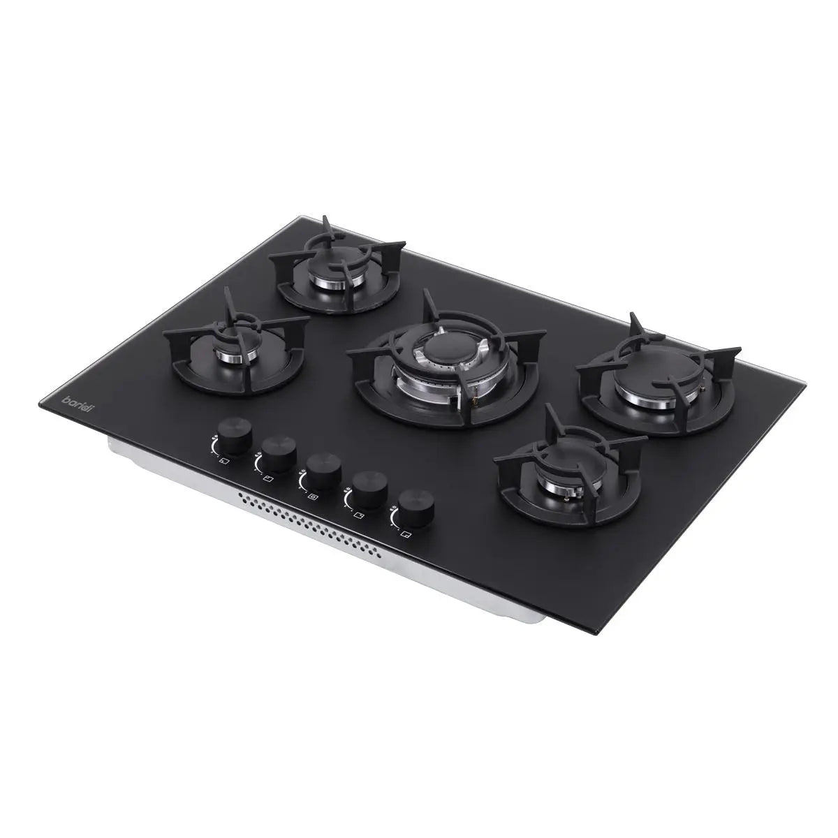 Baridi 70cm Gas Hob Matt Black Glass with 5 Burners, Cast Iron Supports & Auto Ignition 10.4kW White Rose Tools