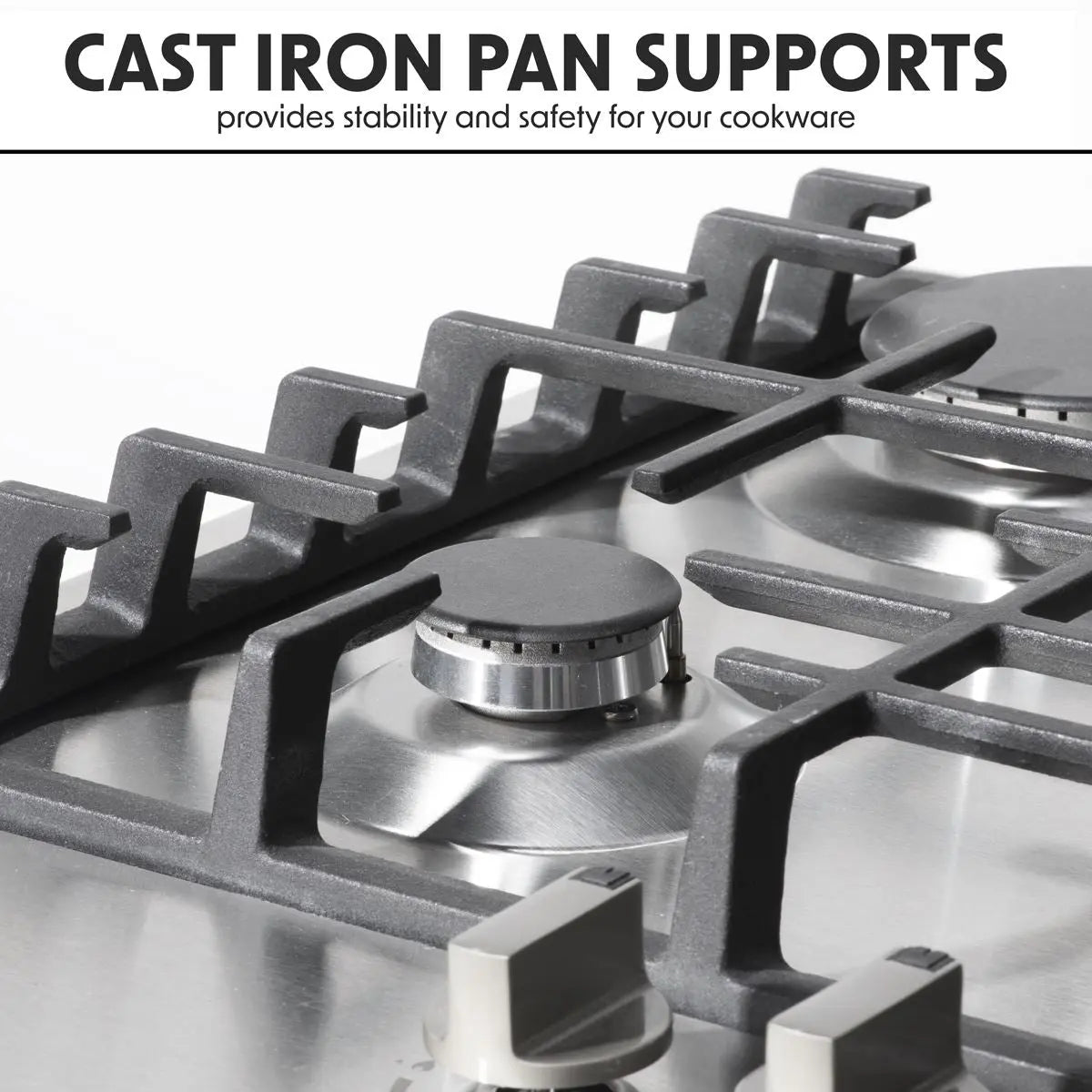 Baridi 70cm Gas Hob, 5 Burner and Cast Iron Pan Supports, Stainless Steel White Rose Tools