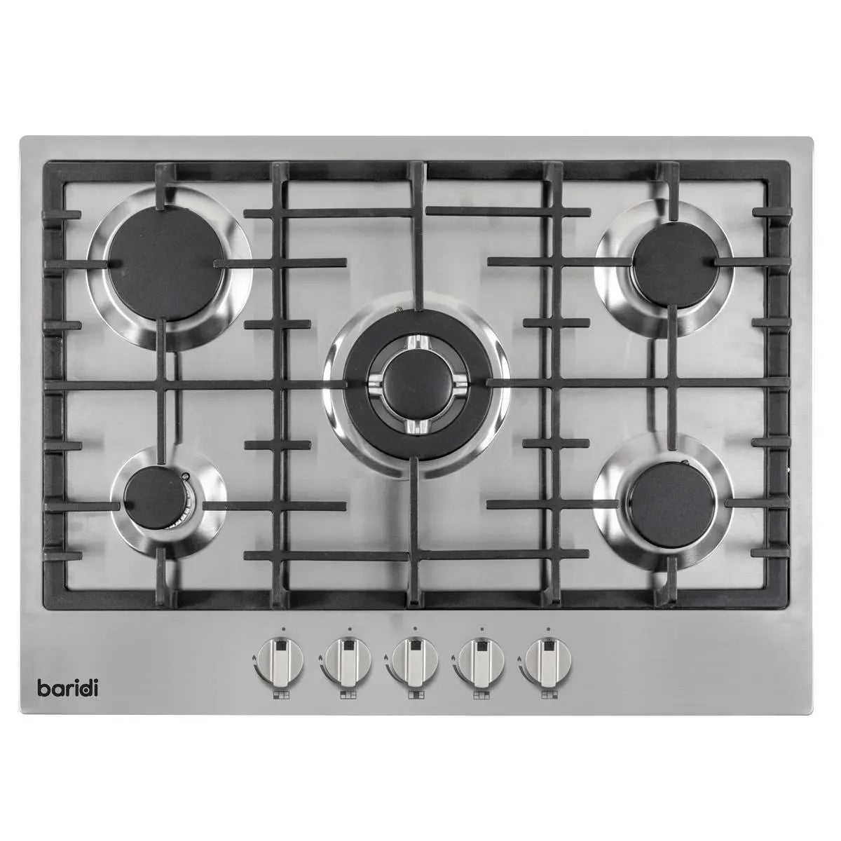 Baridi 70cm Gas Hob, 5 Burner and Cast Iron Pan Supports, Stainless Steel  White Rose Tools