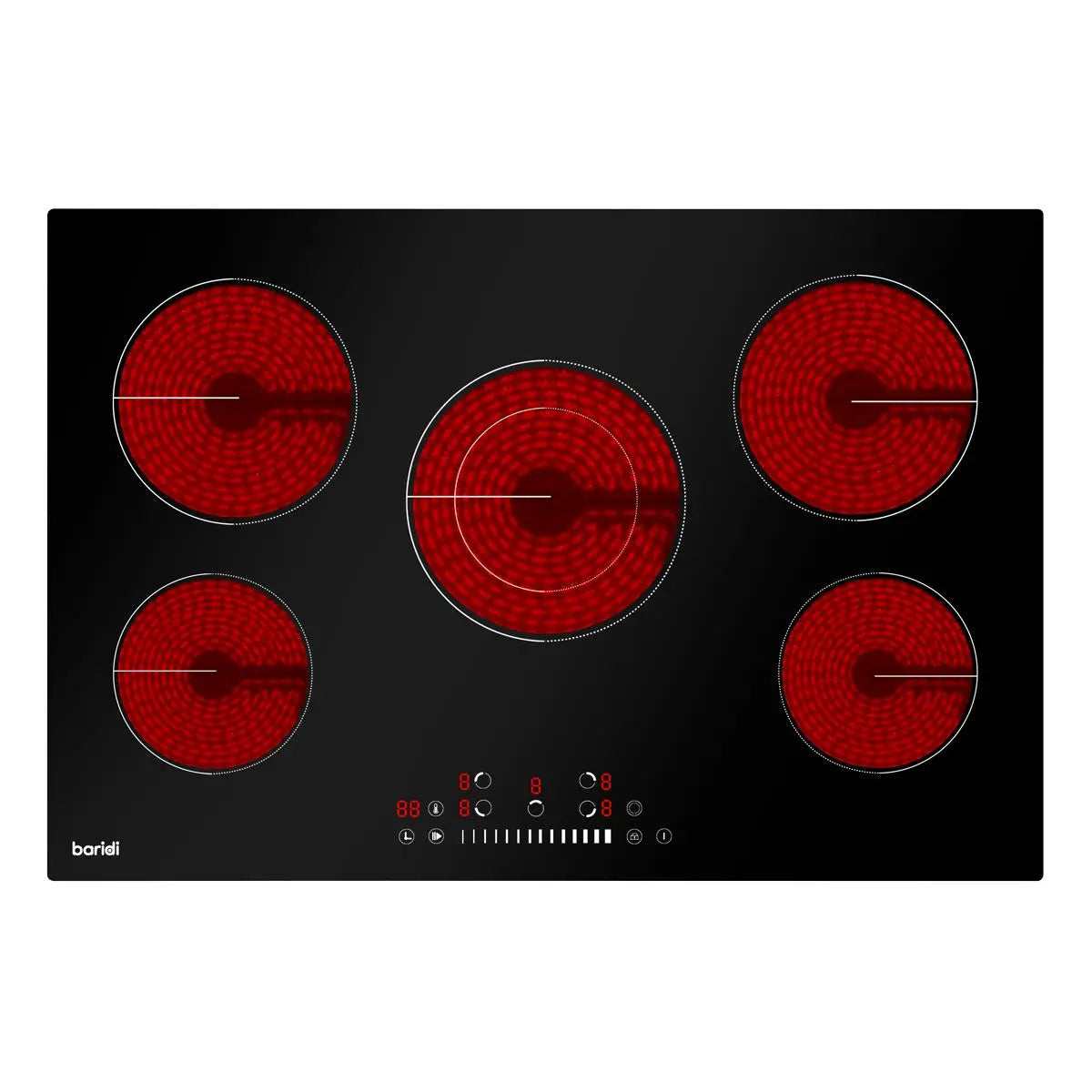 Baridi 77cm Built-In Ceramic Hob with 5 Cooking Zones, Black Glass, 8200W with Slider Touch Controls, Timer White Rose Tools