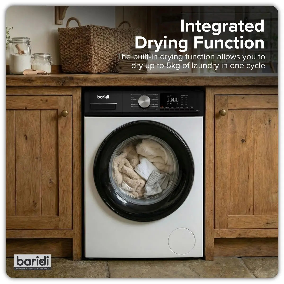 Baridi 8/5kg Washer Dryer, Front Loading, 1400rpm Energy Rating A – White White Rose Tools