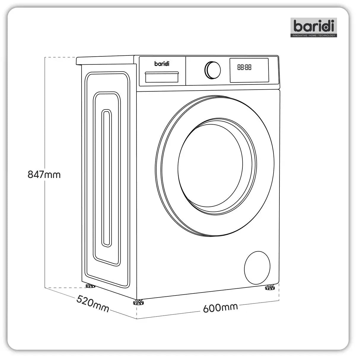 Baridi 8/5kg Washer Dryer, Front Loading, 1400rpm Energy Rating A – White White Rose Tools