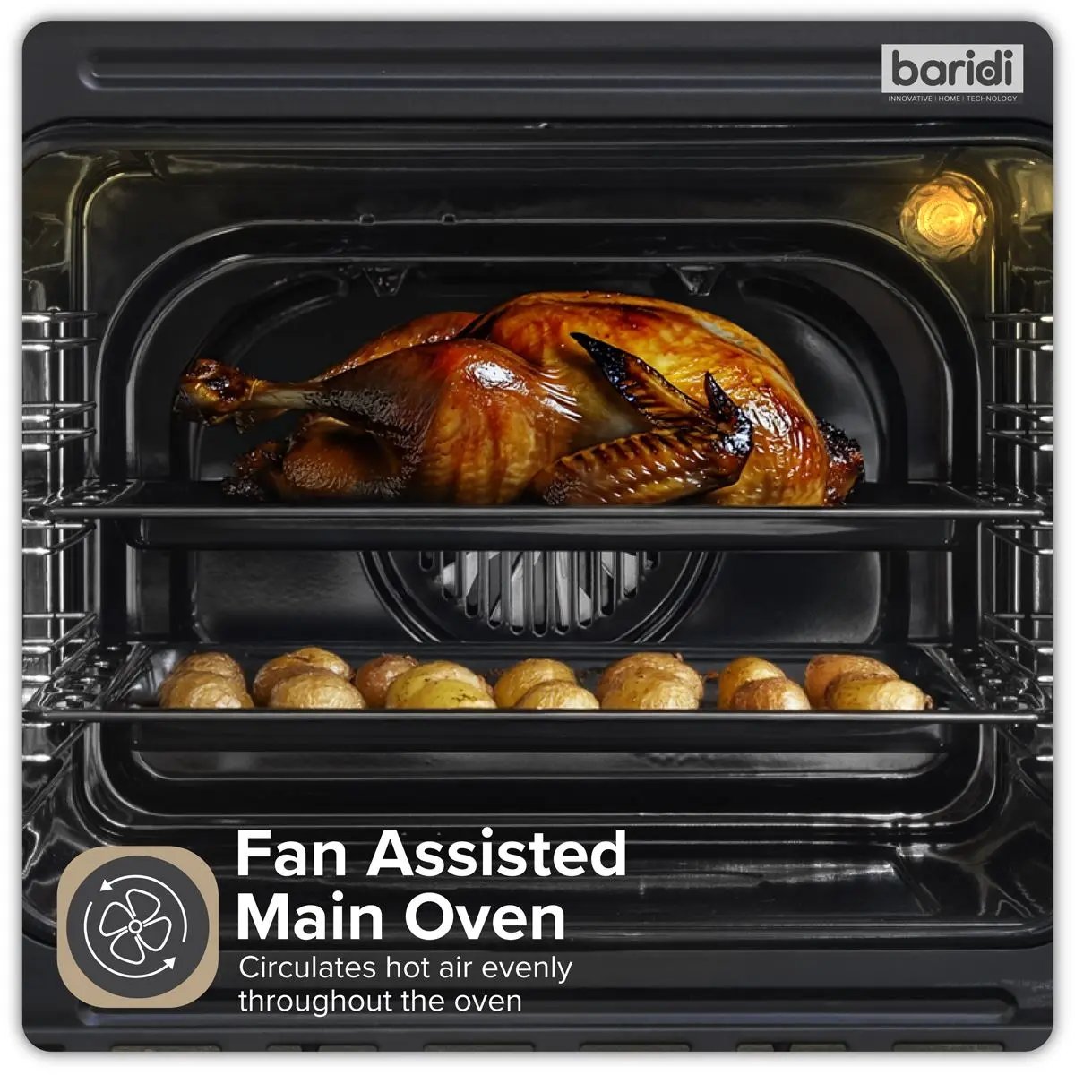 Baridi 90cm Built-In Double Oven, 88L Capacity, Energy Rating A - Black White Rose Tools