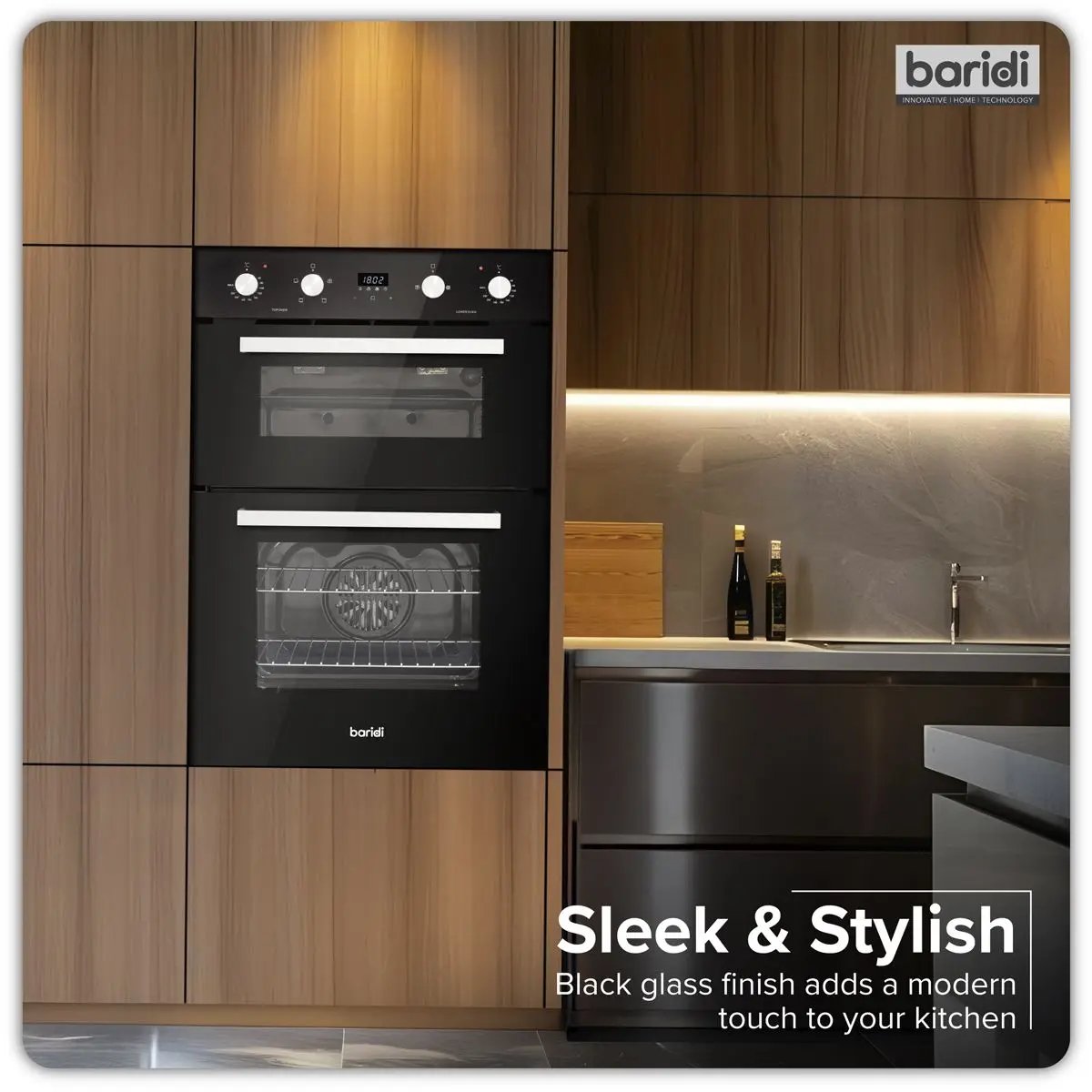 Baridi 90cm Built-In Double Oven, 88L Capacity, Energy Rating A - Black White Rose Tools