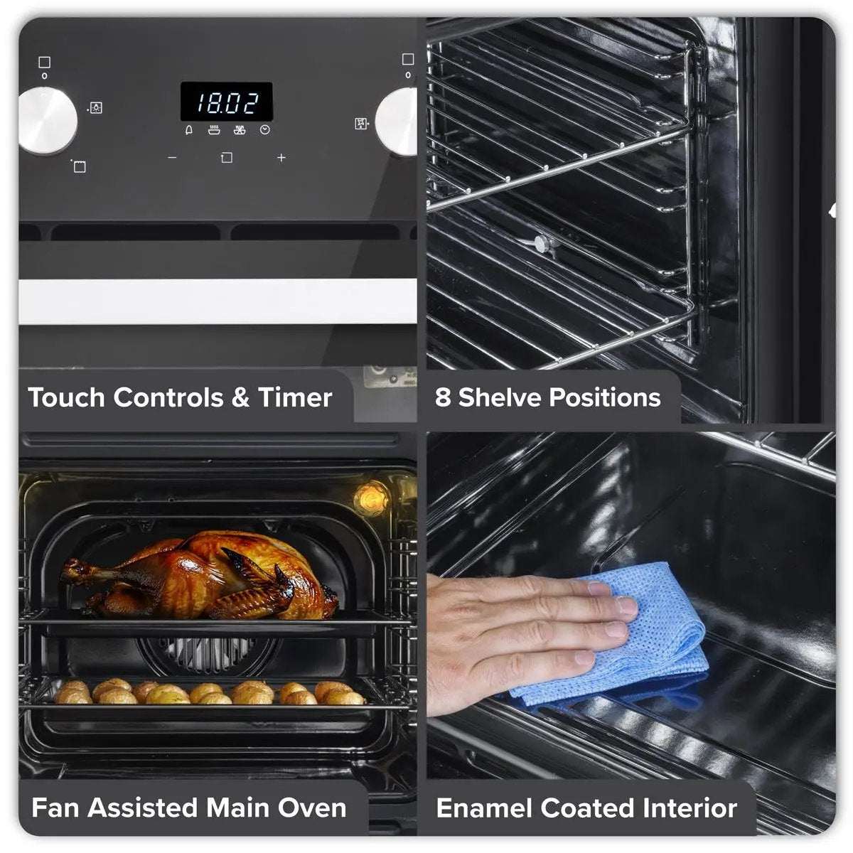 Baridi 90cm Built-In Double Oven, 88L Capacity, Energy Rating A - Black White Rose Tools