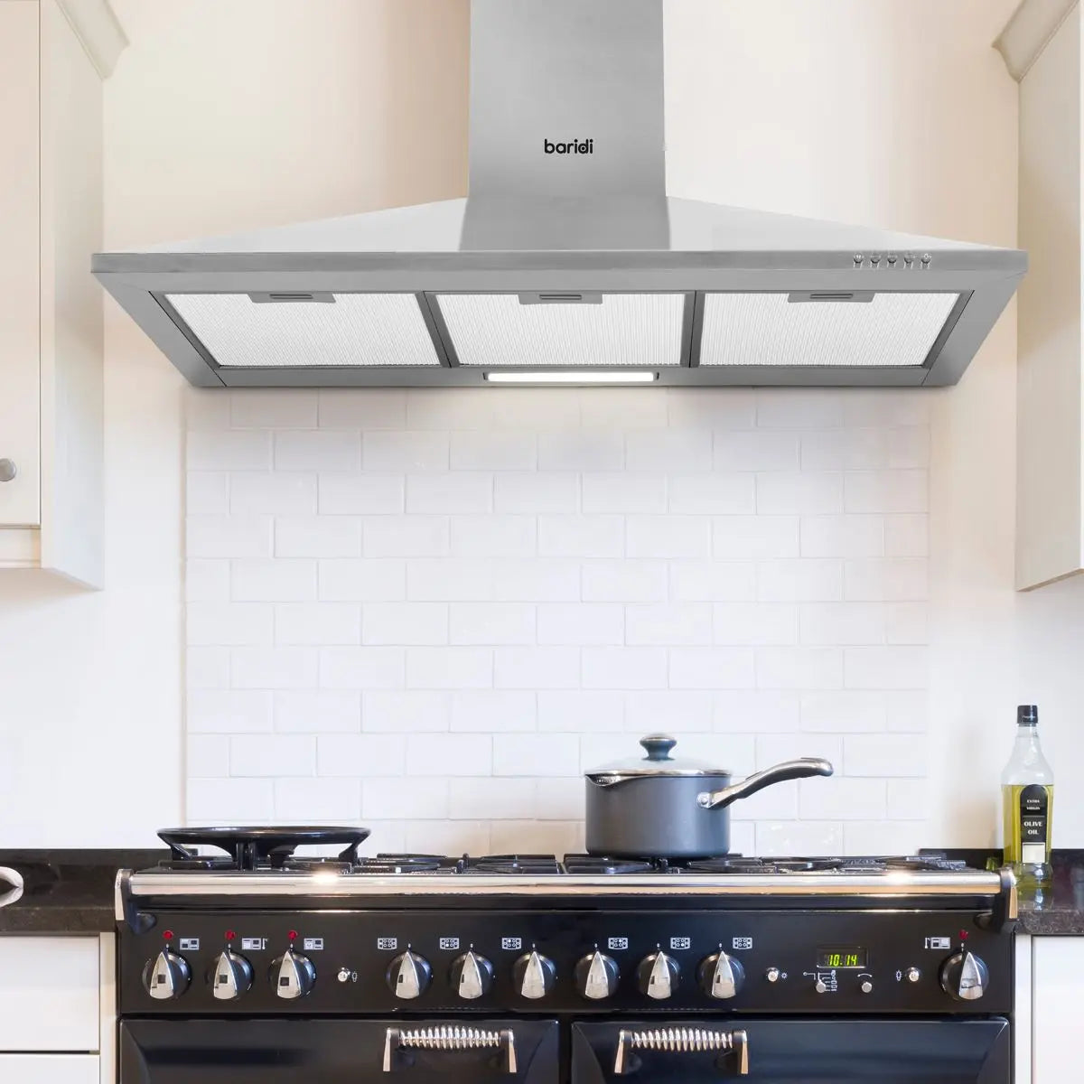 Baridi 90cm Chimney Style Cooker Hood with Carbon Filters, Stainless Steel White Rose Tools