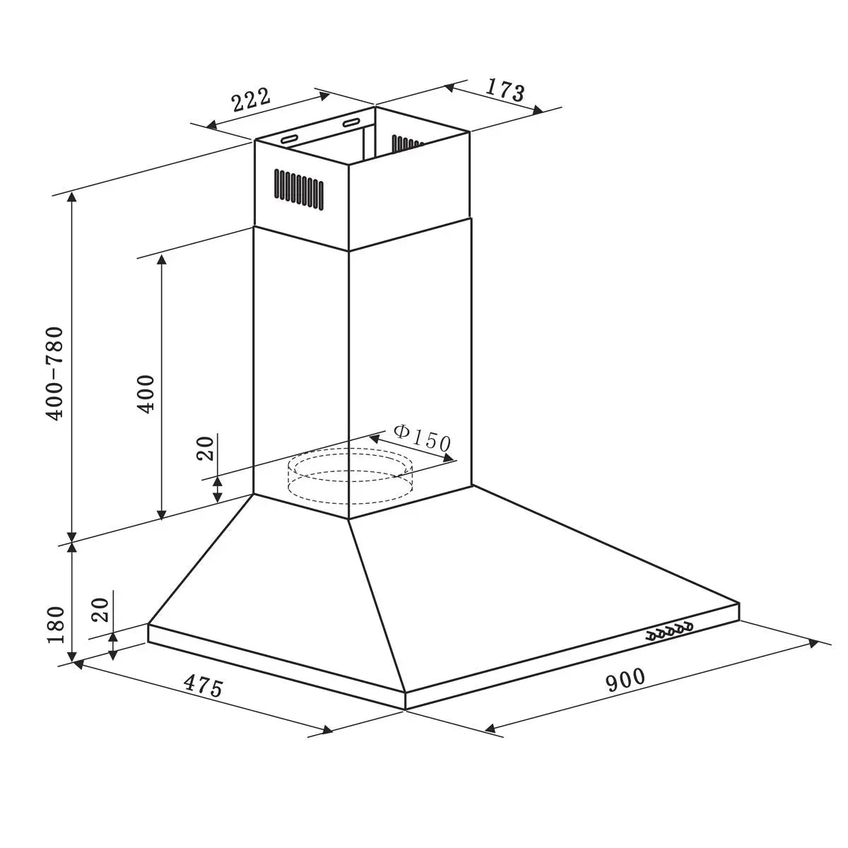 Baridi 90cm Chimney Style Cooker Hood with Carbon Filters, Stainless Steel  White Rose Tools