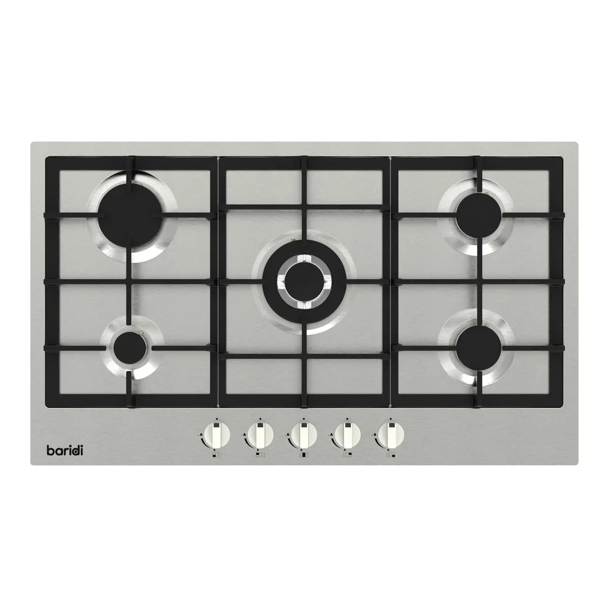 Baridi 90cm Gas Hob Stainless Steel with 5 Burners, Cast Iron Supports & Auto Ignition 11kW White Rose Tools
