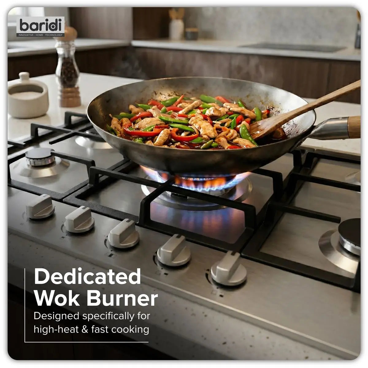 Baridi 90cm Gas Hob Stainless Steel with 5 Burners, Cast Iron Supports & Auto Ignition 11kW White Rose Tools
