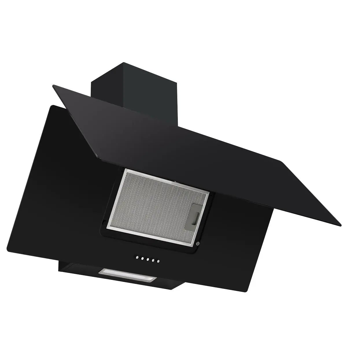 Baridi Angled Chimney Cooker Hood with Carbon Filters & LED Lamp 90cm, Energy Class A - Black Glass  White Rose Tools
