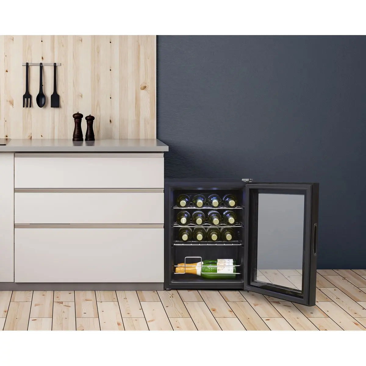 Baridi Black 16 Bottle Wine Fridge Cooler, 5-18°C Touch Controls & LED 430x560mm White Rose Tools