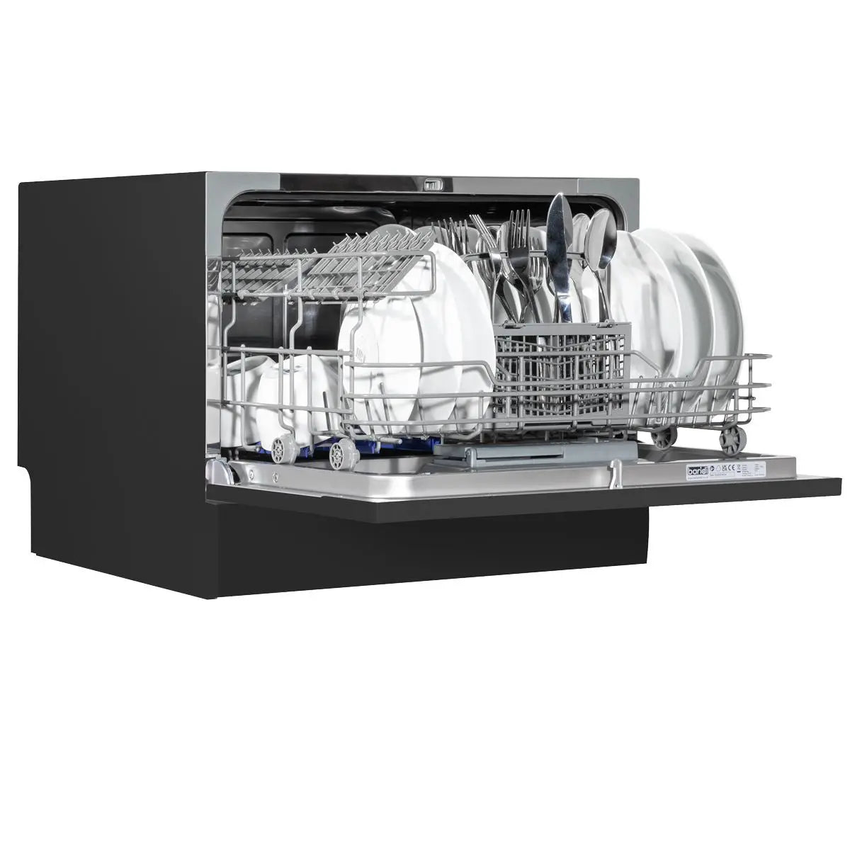 Baridi Compact Tabletop Dishwasher 6 Place Settings, 6 Programmes, Low Noise, 6.5L Cycle, Start Delay - Black White Rose Tools
