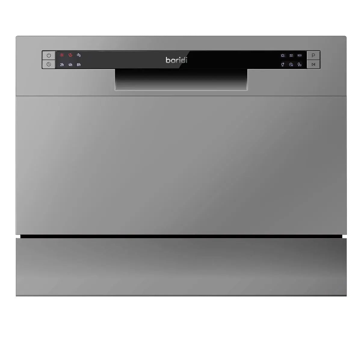 Baridi Compact Tabletop Dishwasher 6 Place Settings, 6 Programmes, Low Noise, 6.5L Cycle, Start Delay - Silver White Rose Tools
