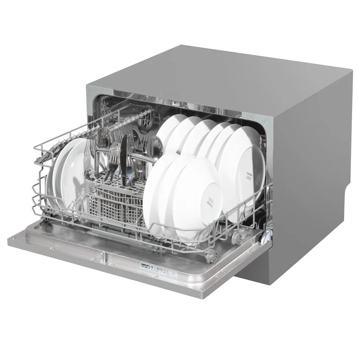 Baridi Compact Tabletop Dishwasher 6 Place Settings, 6 Programmes, Low Noise, 6.5L Cycle, Start Delay - Silver White Rose Tools