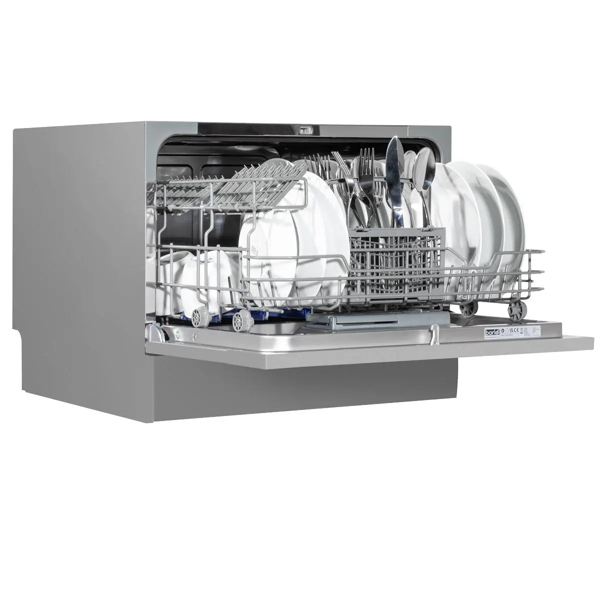 Baridi Compact Tabletop Dishwasher 6 Place Settings, 6 Programmes, Low Noise, 6.5L Cycle, Start Delay - Silver White Rose Tools