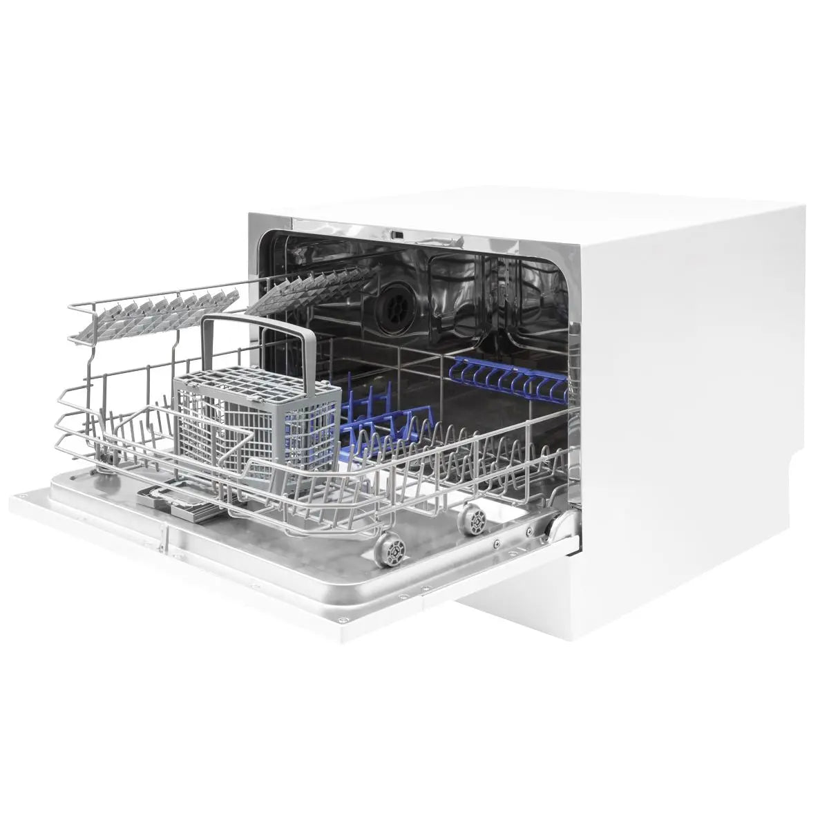 Baridi Compact Tabletop Dishwasher 6 Place Settings, 6 Programmes, Low Noise, 6.5L Cycle, Start Delay - White White Rose Tools