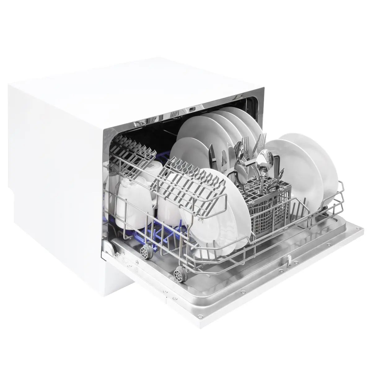 Baridi Compact Tabletop Dishwasher 6 Place Settings, 6 Programmes, Low Noise, 6.5L Cycle, Start Delay - White White Rose Tools